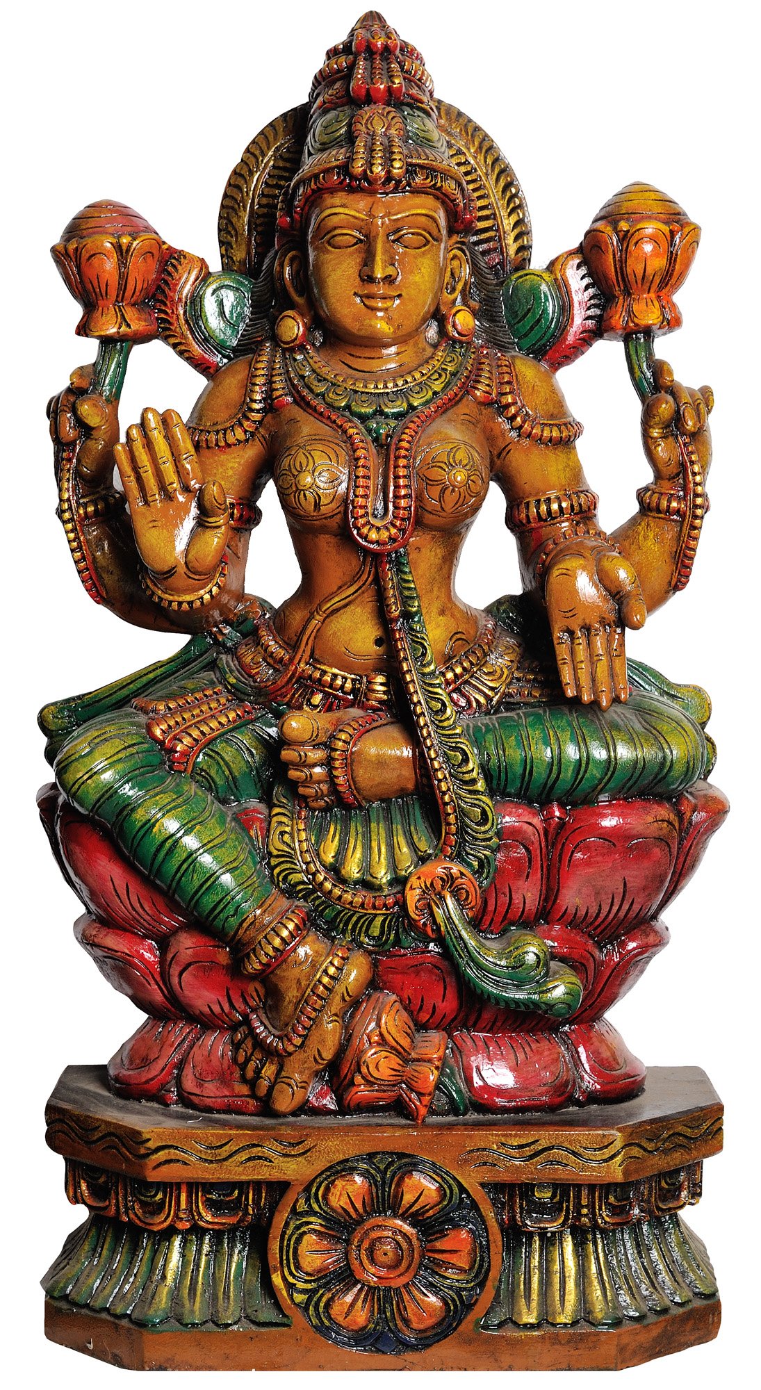 in Exact Adherence to Goddess Lakshmis Classical Iconography - South Indian Temple Wood Carving