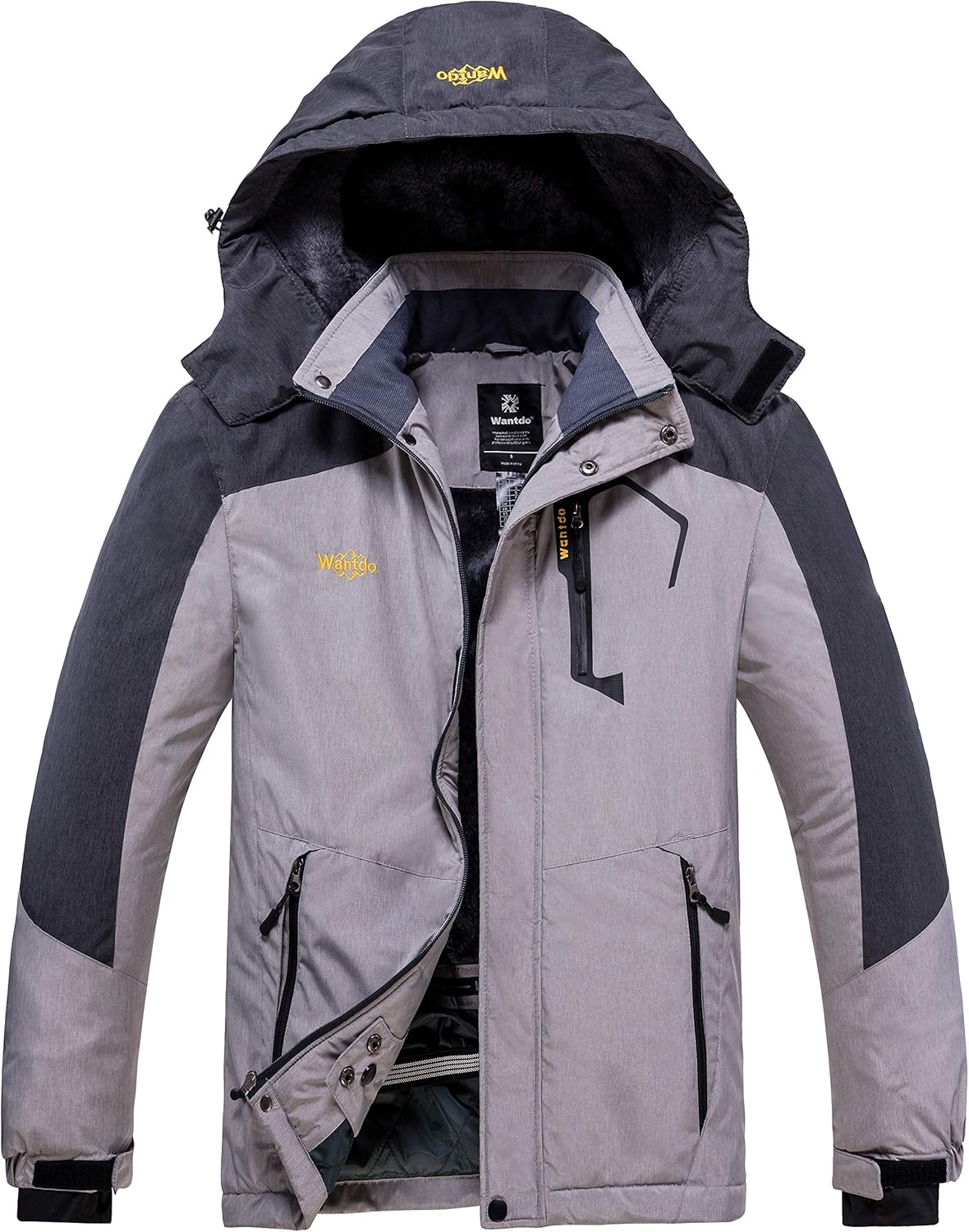 Wantdo Men's Mountain Waterproof Ski Jacket Windproof Rain Jacket Winter Warm Snow Coat: Clothing