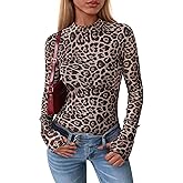 PRETTYGARDEN Women's Long Sleeve Going Out Tops 2026 Spring Y2K Clothes Mesh Floral Fitted Shirts Date Night Outfit