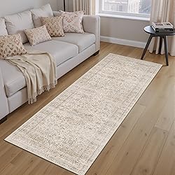 WondRg 2x6 Washable Beige Vintage Runner Rug for