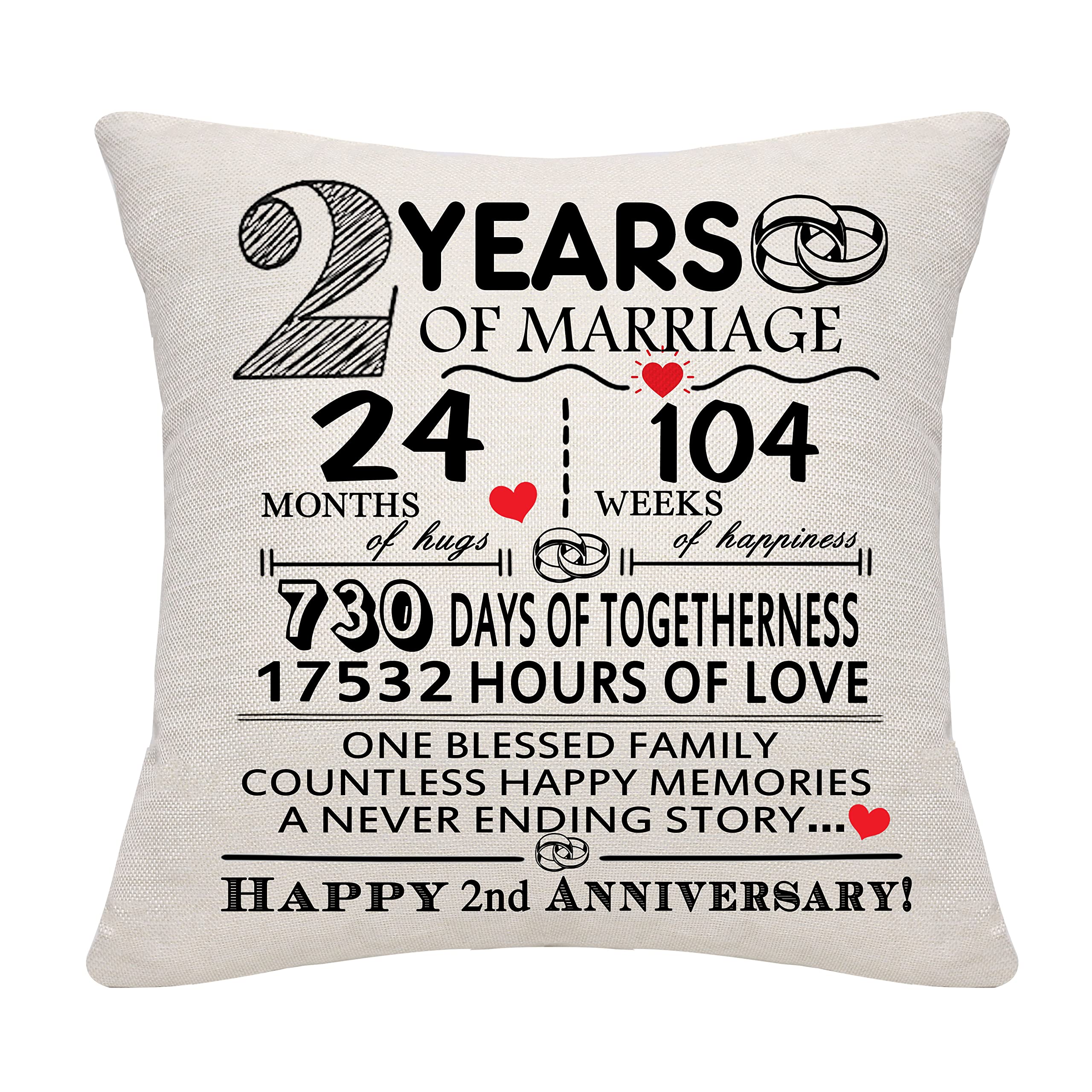 Bommex 2 Years of Marriage Gift 2nd Wedding Anniversary Cushion Cover Keepsake Decoration Gift for Couples Parents Women Men Mum Dad Husband Wife Grandma Grandad Aunt Uncle Friends (2 YEARS) โ image 1