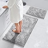 Yimobra Bathroom Rug Set 2 Piece, Luxury Shaggy Bath Mat Set with Non Slip Backing, Ultra Soft & Absorbent Mats for Bathroom Floor, Machine Washable, 44"x24"+24"x17", Light Grey