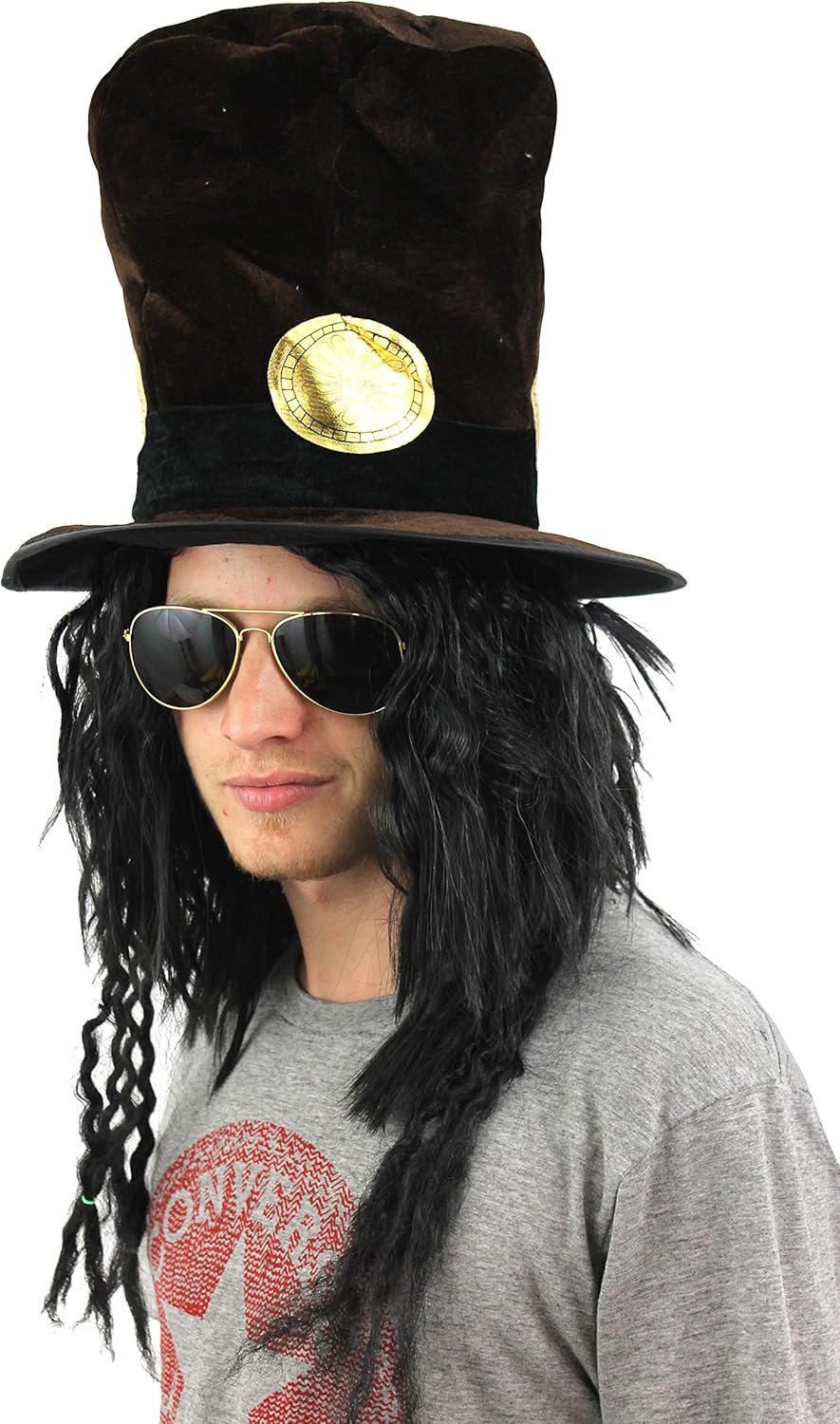 Guitar Man Fancy Dress Accessory Set Dark Brown Hat With Attached