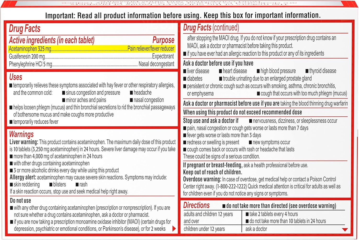 Sudafed PE Head Congestion + Mucus Tablets for Sinus Pressure, Pain & Congestion, 24 ct: Health & Personal Care