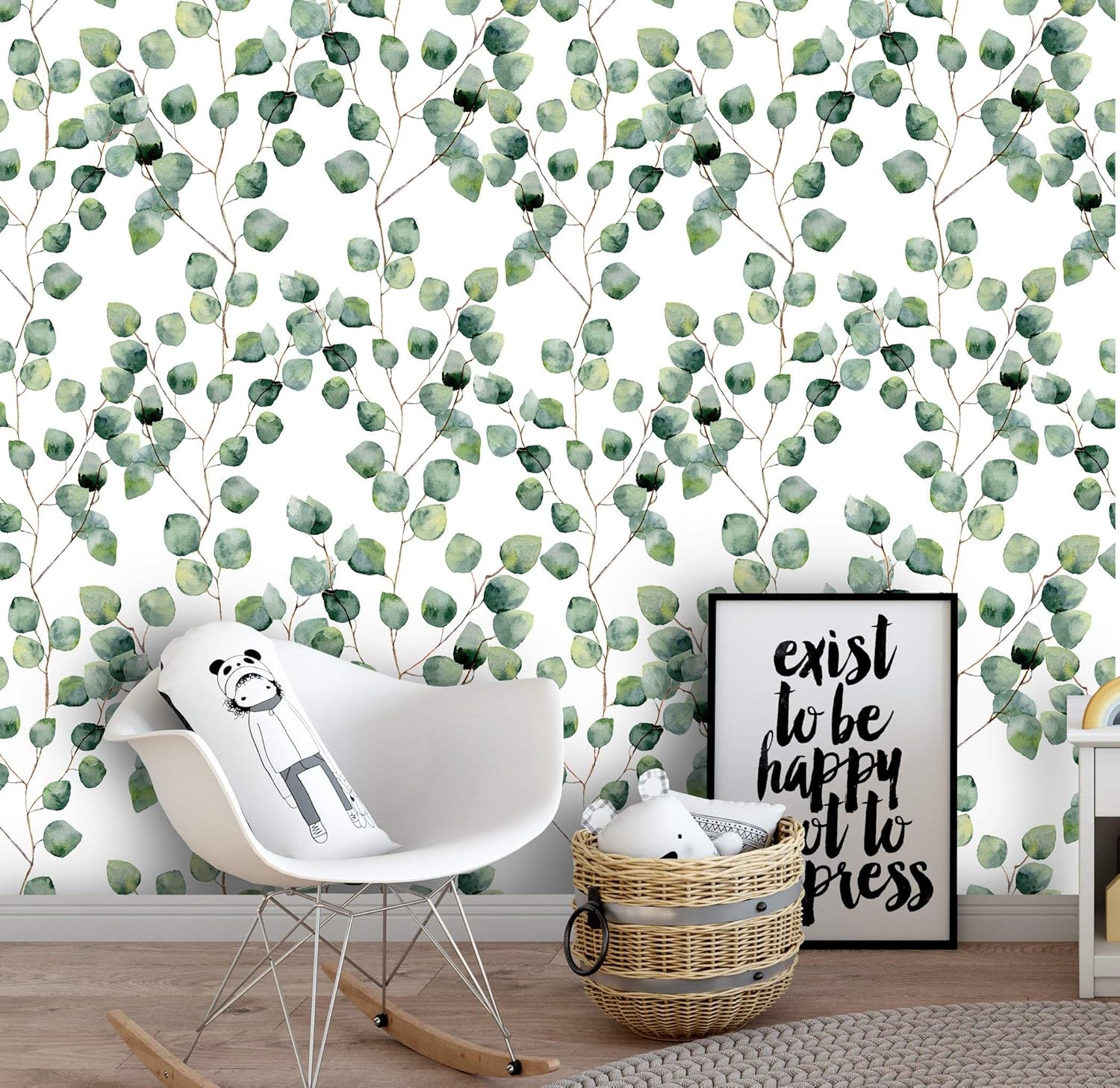 Removable Peel N Stick Wallpaper Self Adhesive Wall Mural Watercolor Floral Green Pattern Nursery Room Decor Eucalyptus Round Leaves 24 W X 144 H Inches Amazon Com