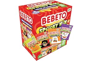 Bebeto Spooky Mix Trick or Treat Box - Individually Wrapped Fun Size Halloween Fruit Snacks - Variety Pack Assorted Candy Mix - Halloween Themed Gummy Candy by Kervan - Vegan - 45 Pouches (23.8 oz)