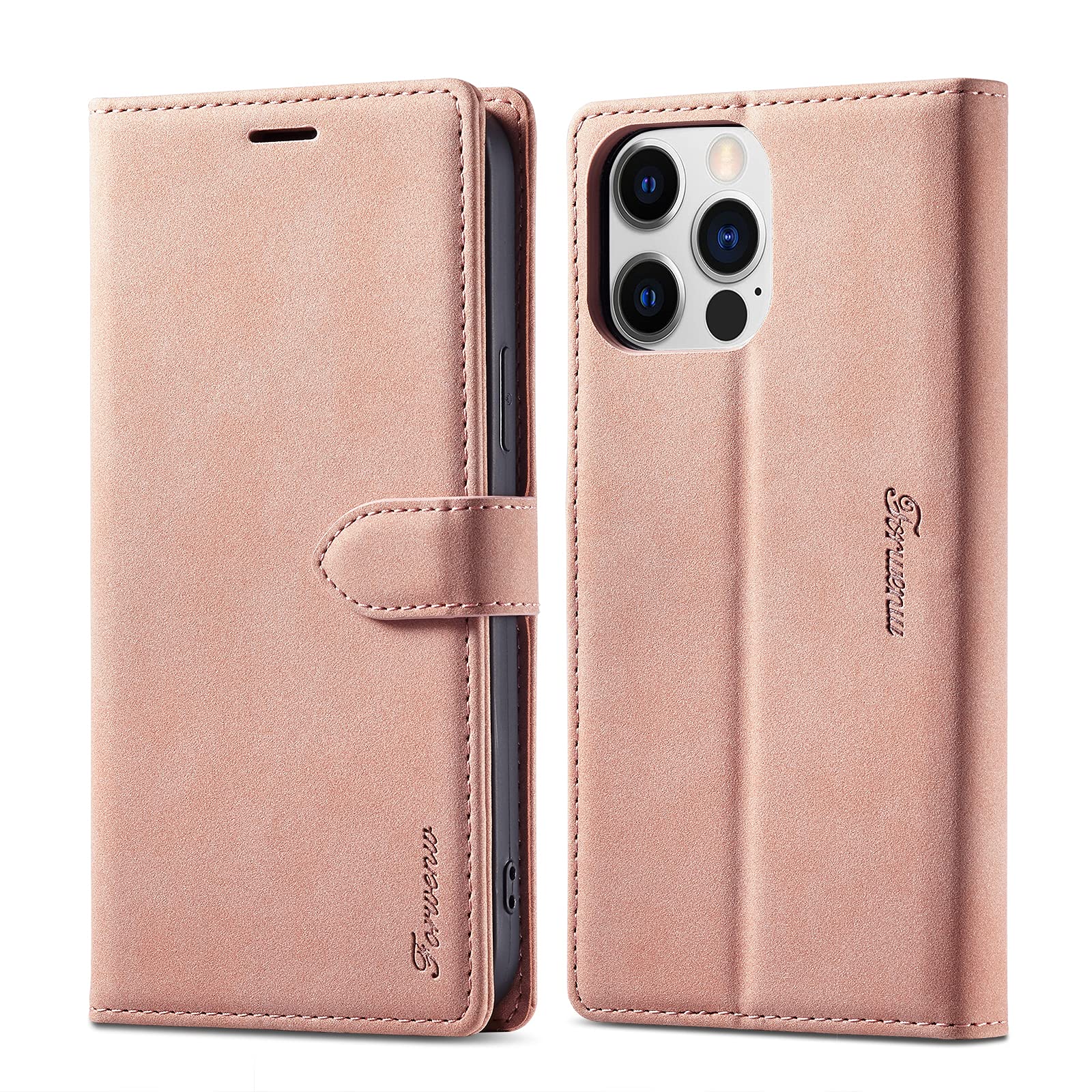 LOLFZ Wallet Case for iPhone 13 Pro Max, Premium Leather Case Card Holder Kickstand Magnetic Closure Flip Case Cover for iPhone 13 Pro Max 6.7 inch - Rose Gold