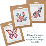 Trimits 3PK Cross Stitch Kits for Adults Beginners Butterfly Cat Flowers 13x13cm view 2