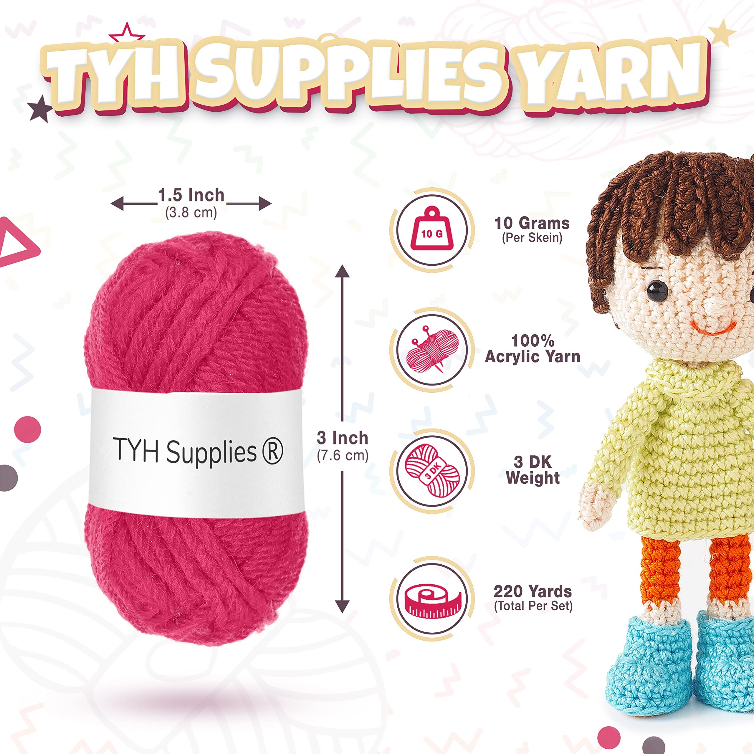 TYH Supplies 10 Acrylic Yarn Pack | 700 Yard Soft Yarn Medium Weight | Beginner Assorted Yarn Set | 10 Unique Colors 70 Yard Each Skein | Multipack for Amigurumi and Crafts