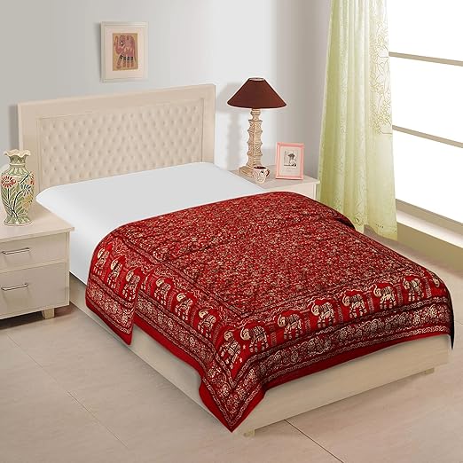 Amazon Com Rajasthan Crafts Red Silk Jaipuri Print Single Bed