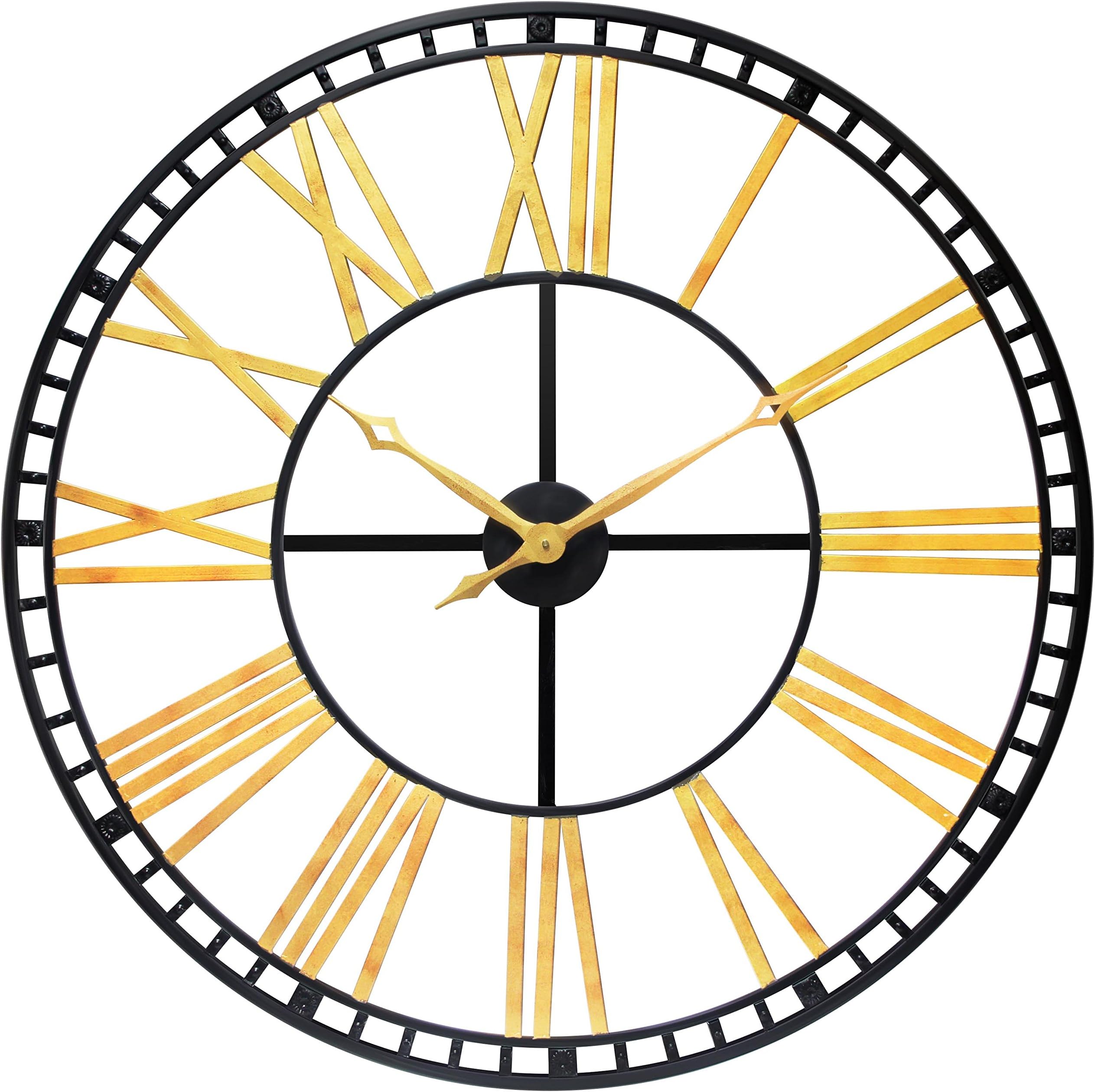 Infinity Instruments The Tower XXL Gold Decorative 39 inch Wall Clock | Oversized Extra Large Wall Clock | Vintage Retro Look Roman Numerals Open Face | Gold & Black Face | Huge Clock