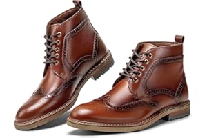 ARCBROTHERS Mens Fashion Dress Boots - Black Genuine Leather Classic Brogue Style Oxford Ankle Boots