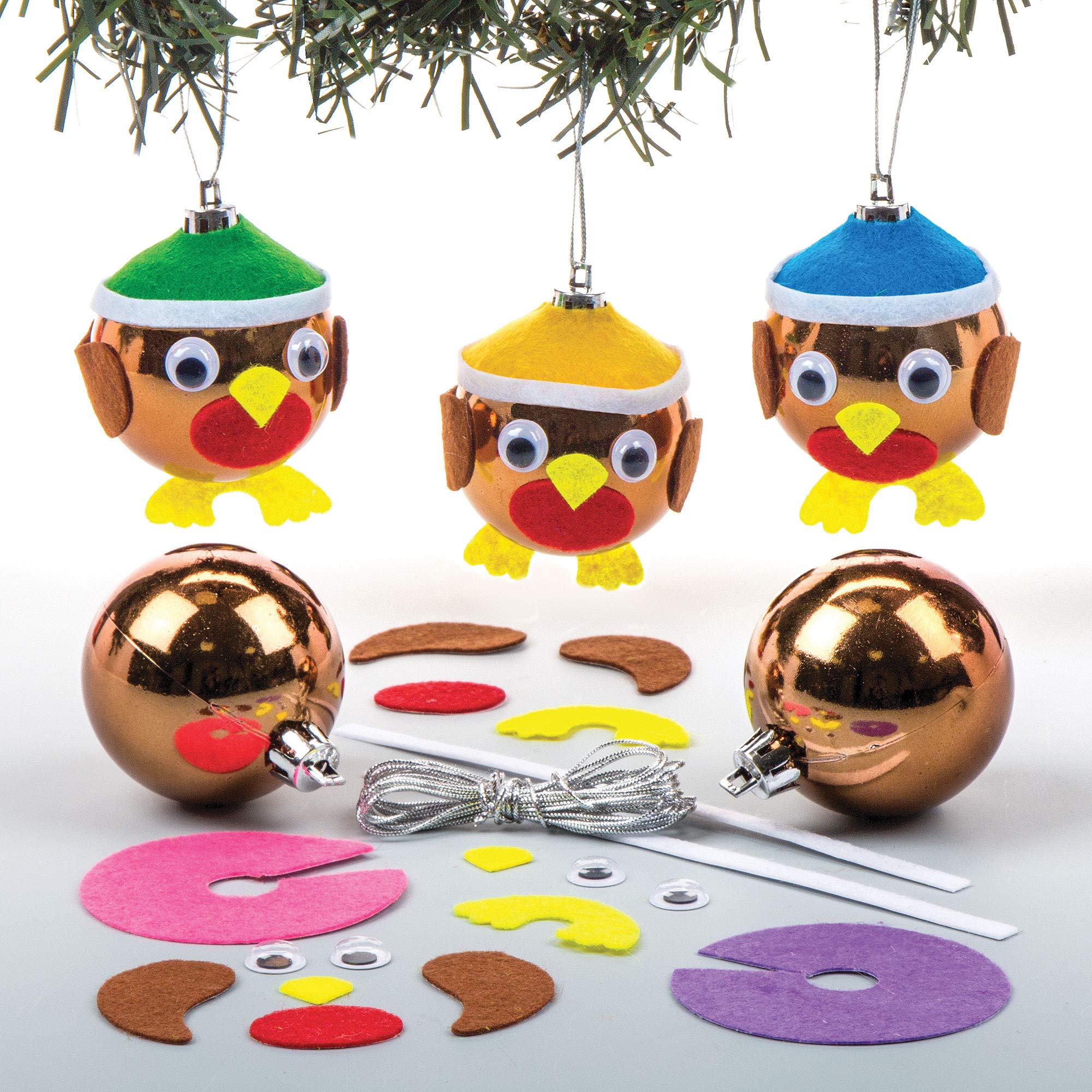 Baker Ross Christmas Robin Bauble Kits – Pack of 6, Make Your Own Christmas Bauble Decoration, Christmas Decoration Craft Kit (AV479)