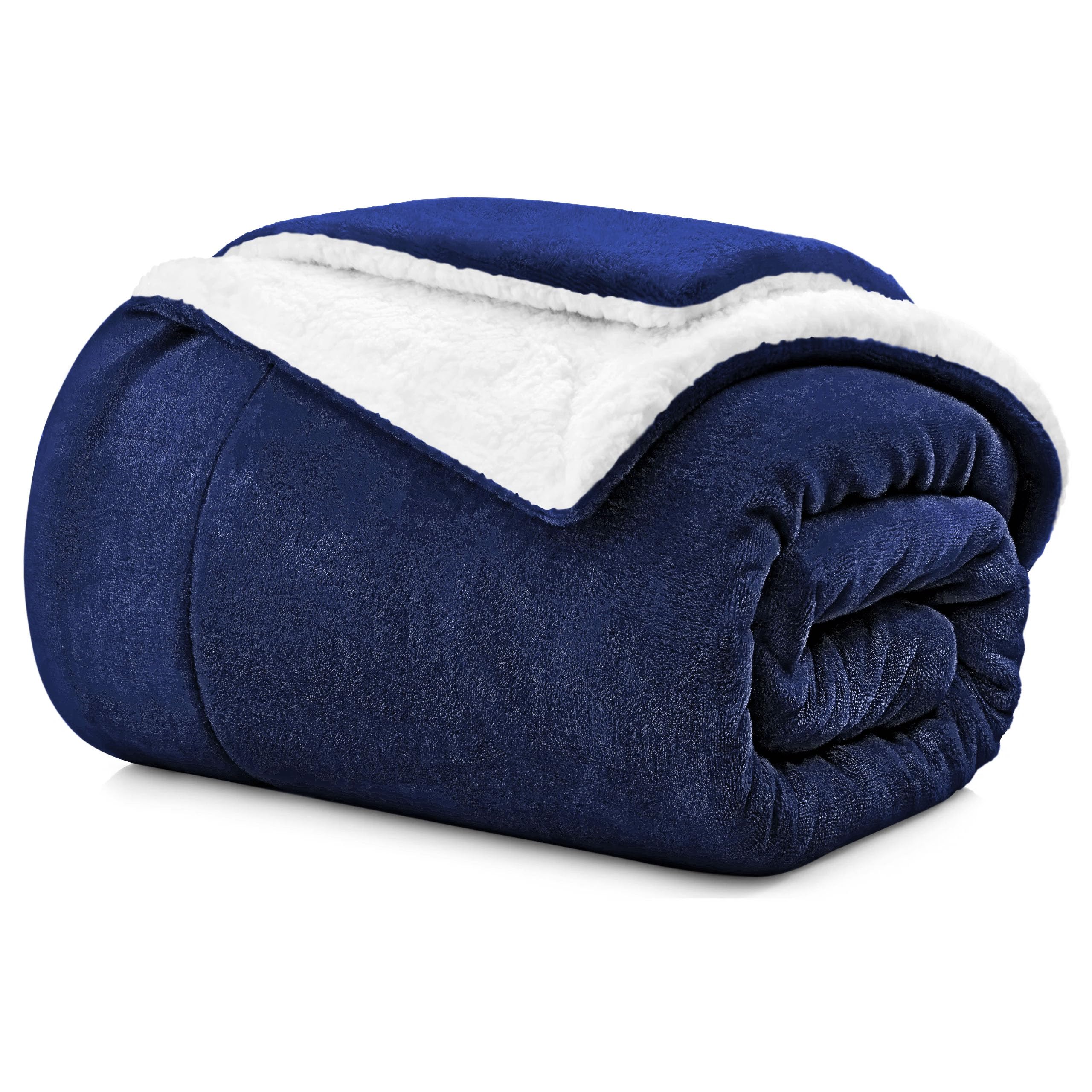 Aspire Homeware Sherpa Fleece Blanket Navy Throws for Sofas - Soft Fluffy Thick Blanket for Bed Reversible Microfiber Sofa Throw (Single, (130 x 150 cm)) — image 1