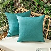 Woaboy Set of 2 Outdoor Waterproof Throw Pillow Covers Decorative Farmhouse Solid Cushion Cases for Patio Tent Balcony Couch Sofa Car Turquoise 16x16 inch