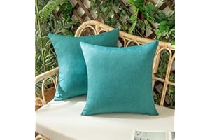 Woaboy Set of 2 Outdoor Waterproof Throw Pillow Covers Decorative Farmhouse Pillowcase Solid Cushion Cases for Patio Tent Balcony Couch Sofa Car Turquoise 18x18 inch