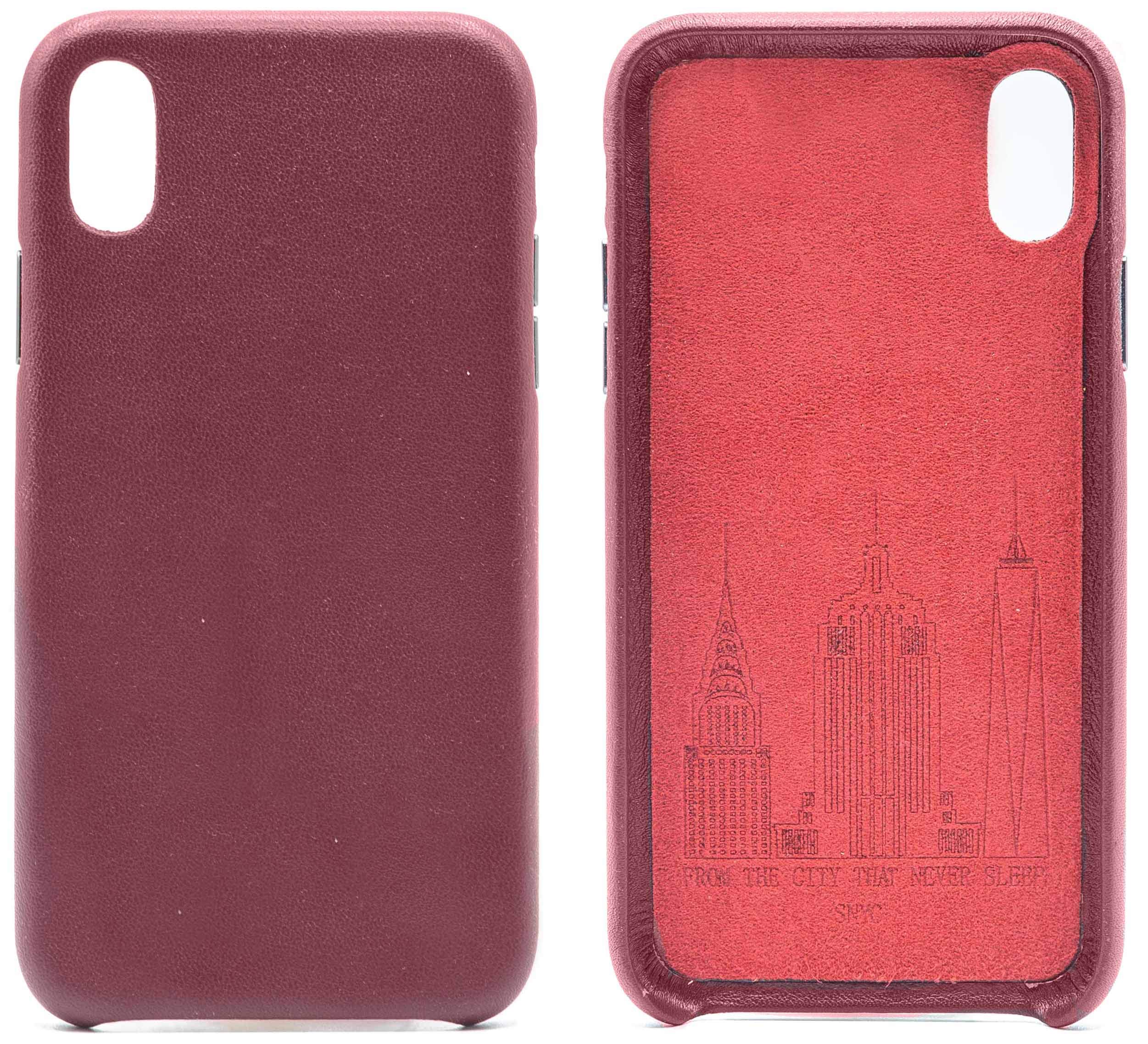 Genuine Cowhide Burgundy Leather Cell Phone Case for iPhone X & XS