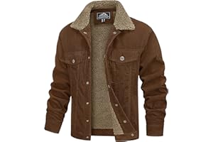 MAGCOMSEN Men's Corduroy Jacket Winter Sherpa Lined Warm Thick Trucker Cargo Coat with 5 Pockets