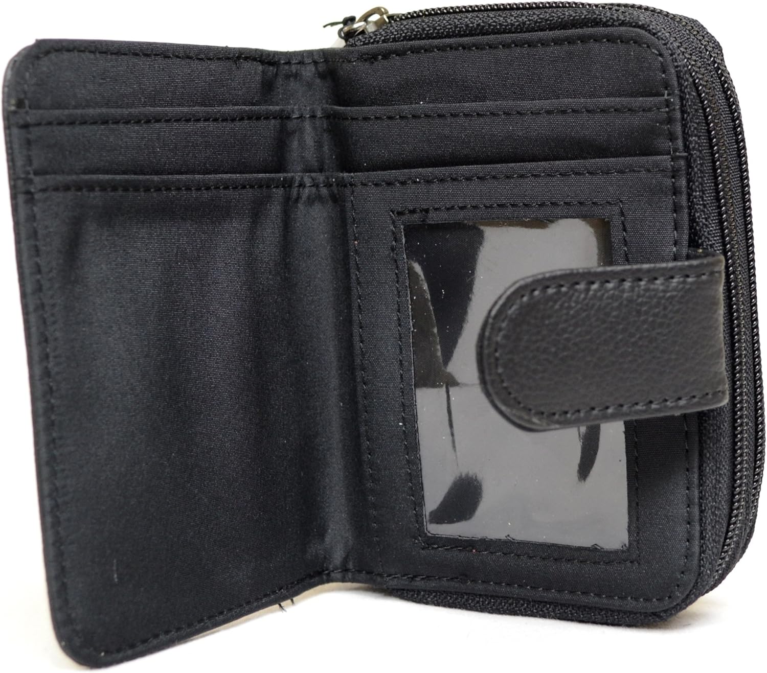 Ladies Small Leather Purse wih 2 Zipped Compartments - Black - Image 3