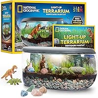 NATIONAL GEOGRAPHIC Light Up Terrarium Kit for Kids - Dinosaur Terrarium Kit for Kids, Build a Dinosaur Habitat with Real Pla
