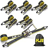 KJE Ratchet Straps Heavy Duty(6 Pack), 2" x 15' Black Ratchet Strap 5,500 Lbs Max Break Strength, Tie Down Ratcheting with J-Hook, Cargo Straps for Truck, Trailer, Moving Appliances