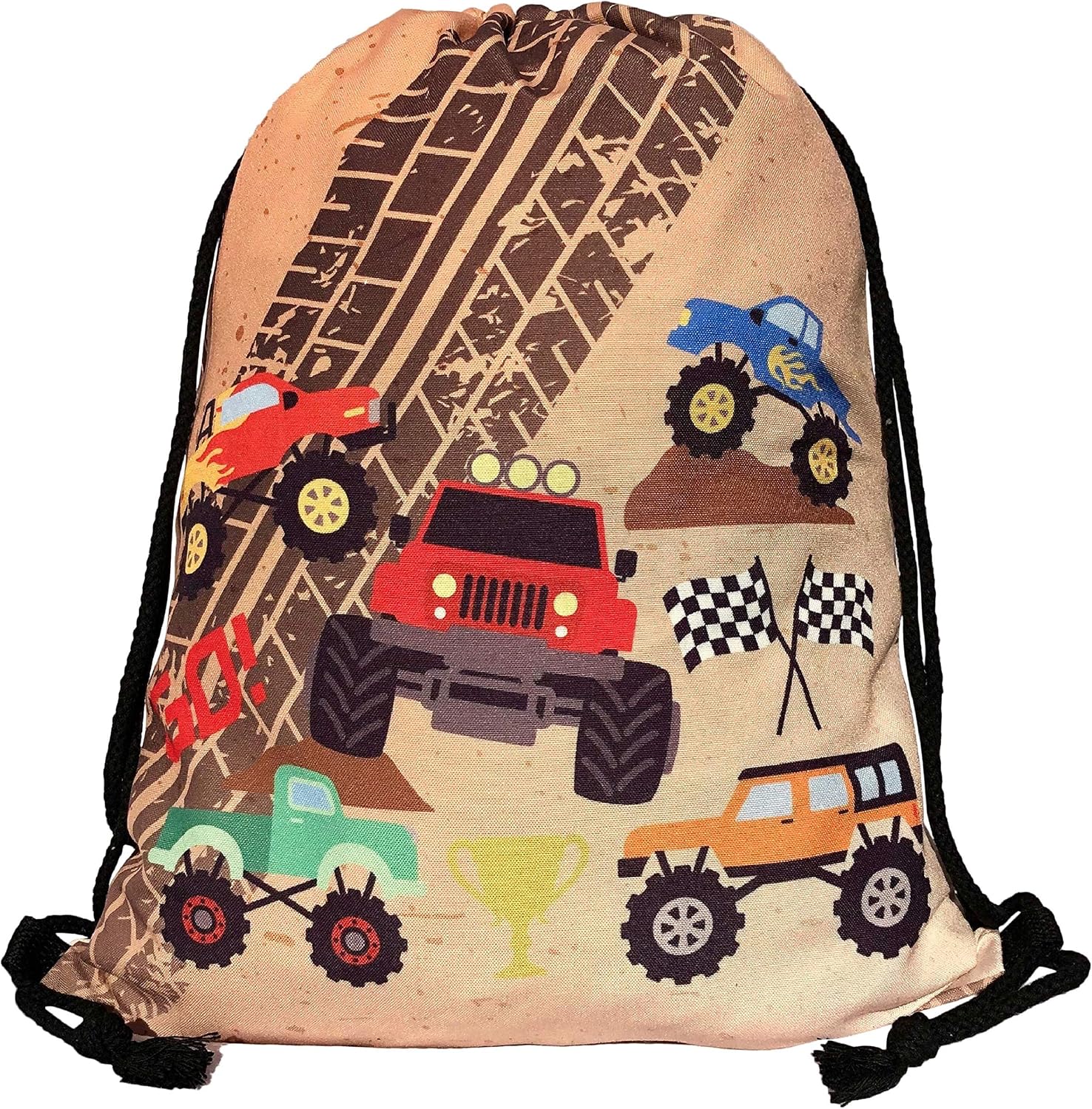 HECKBO Kids Monster Truck Cars Gym Drawstring Bag, 40x32cm, 12.6" x 15.8", String Bag