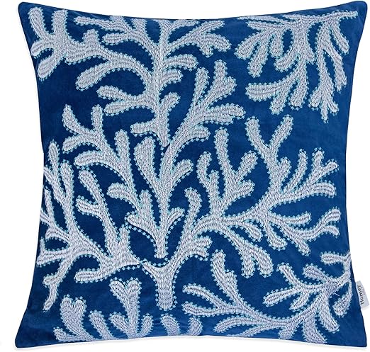 Amazon Com Homey Cozy Embroidery Navy Velvet Coral Island Throw