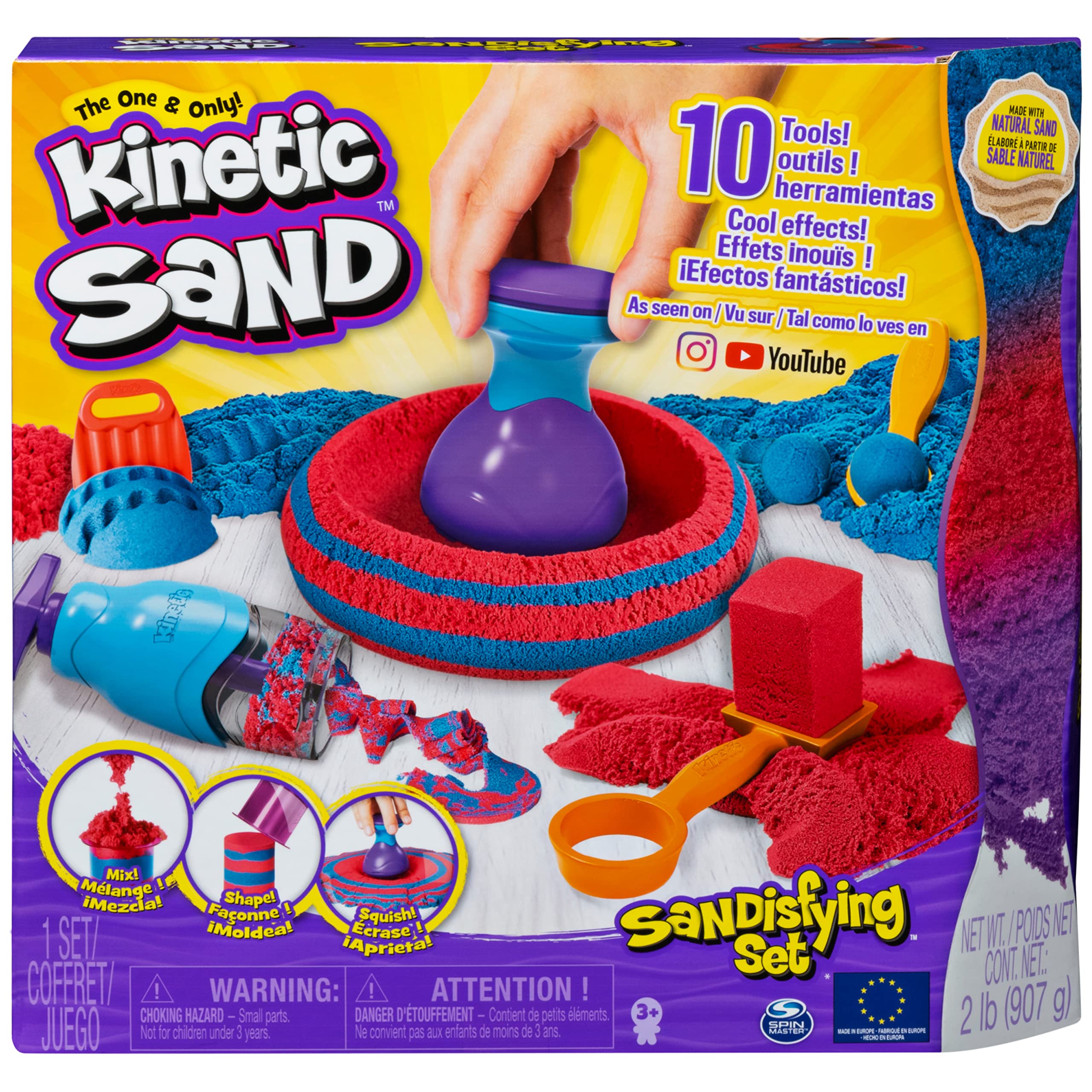 Kinetic Sand, Sandisfying Set with 906 g of Sand and 10 Tools, for Kids Aged 3 and Up