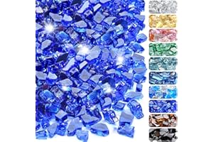 RUOJAS 10 Pounds Fire Glass 1/2 Inch High Reflective Tempered Firepit Glass Rocks for Fireplace, Fire Pit Table, Fire Bowl and Landscaping (Cobalt Blue)