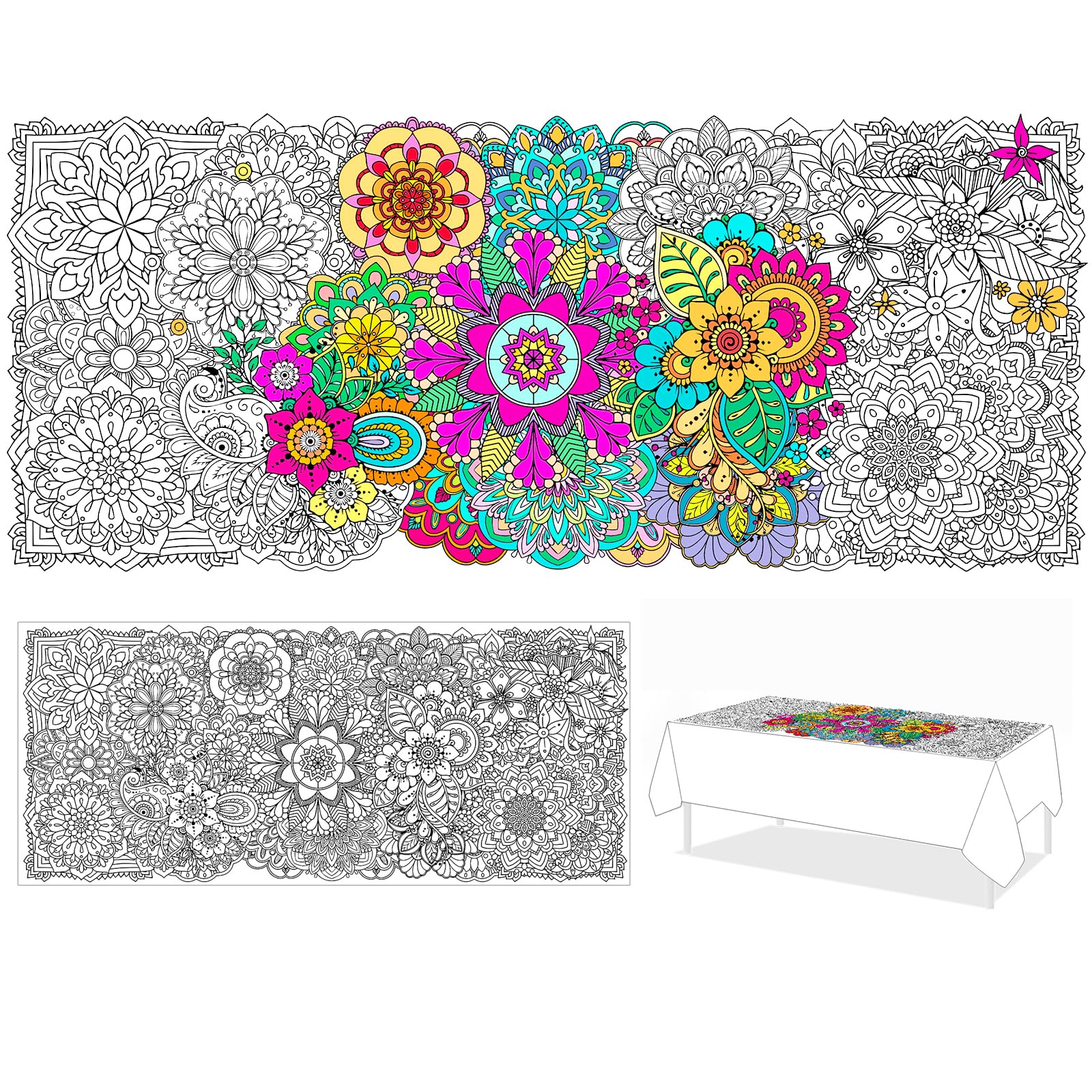 PHOGARY Giant Mandala Coloring Pages, Jumbo Paper Colouring Poster Creative Colouring Table Cloths for DIY Crafts Birthday Gift Doodle Art, Drawing Activity for Parties Classroom 24" x 55"