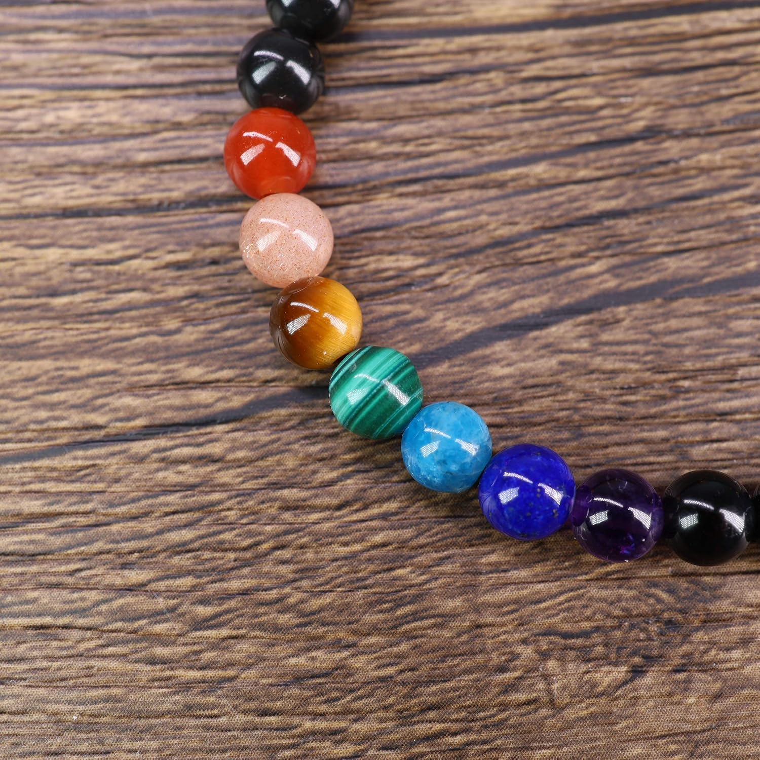 COAI Mala Beads Black Obsidian Stone 7 Chakra Bracelet for Women, 9.5 inches - Image 5