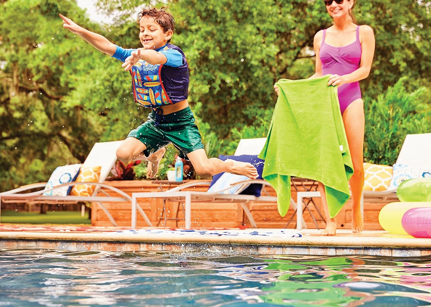 Puddle Jumper Kids 2-in-1 Life Jacket and Rash Guard, Surfboards, One Size : Clothing