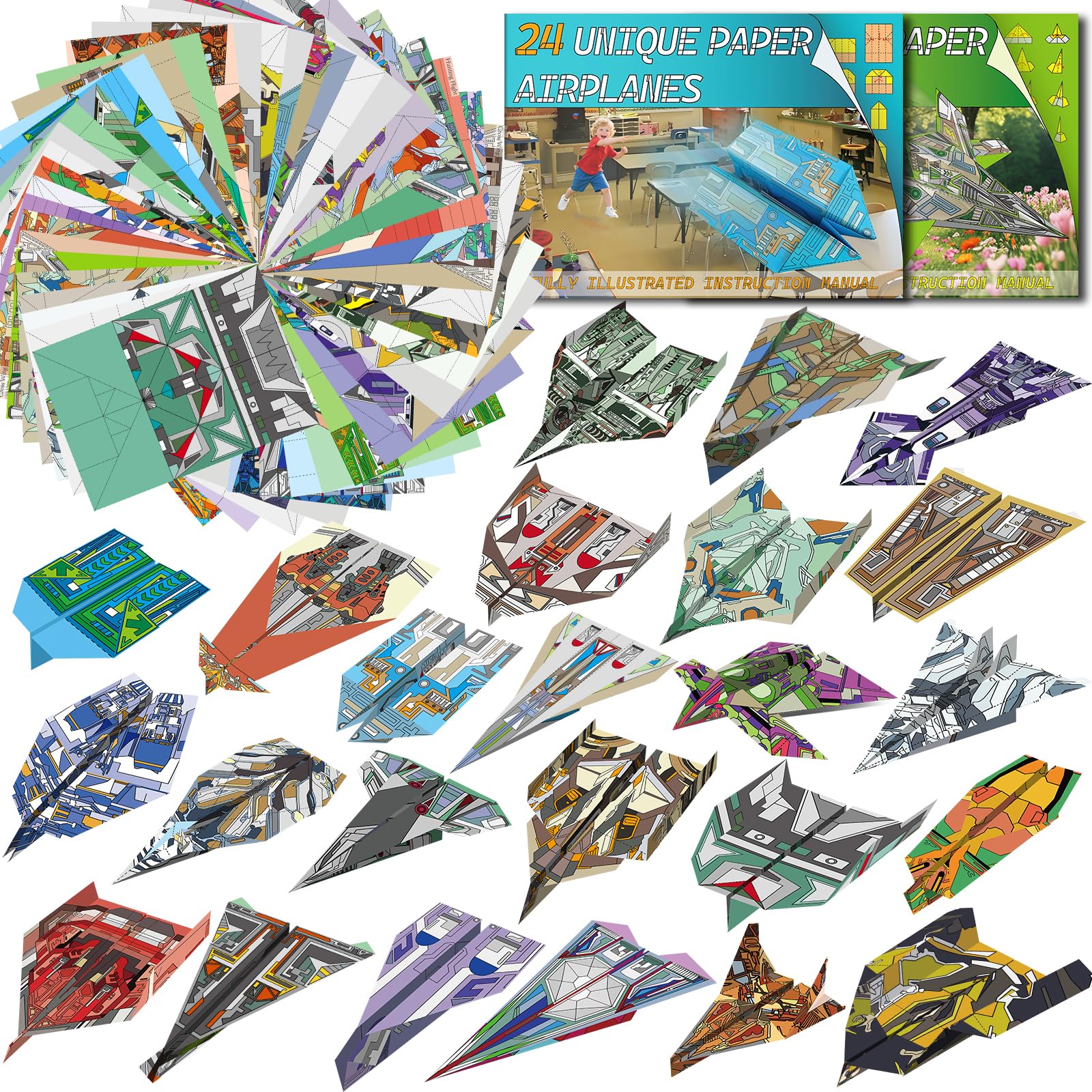 Elfew 48 Sheet Paper Plane for Kids Ages 6-8,8-12, Origami Paper Plane Kits for Boys, Origami Book, Arts and Crafts for Kids Age 10, Airplane Toys Gifts for Children Boys and Girls