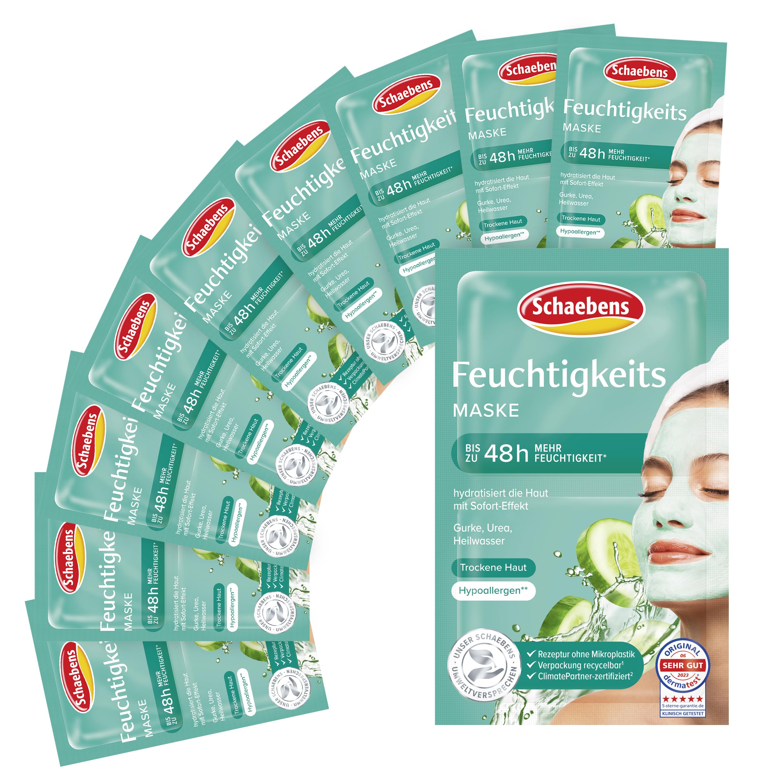 Schaebens Moisturising Mask, Instant Effect, Increases Skin Moisture with Aloe Vera, 10 Sachets 2 x 5 ml