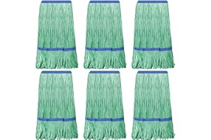 ECCLIY 6 Pack Heavy Loop End Cotton String Mop Head Heavy Duty Mop Head Commercial Refills Mop Head Replacement for Home Industrial Commercial Floor Cleaning(Green, Blue)