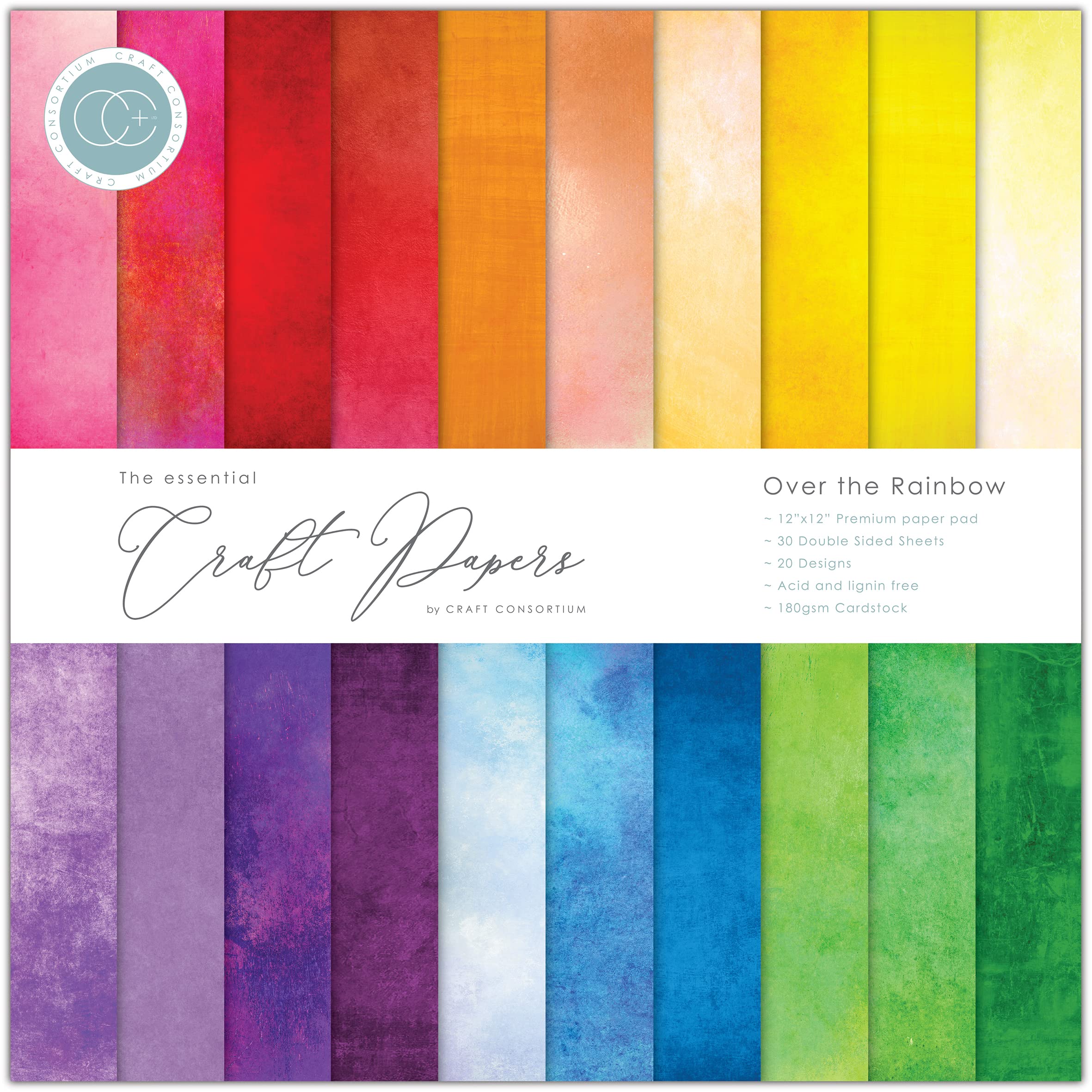 Craft Consortium Double-Sided Paper Pad 12"X12" 40/Pkg-Over The Rainbow, 20 Designs