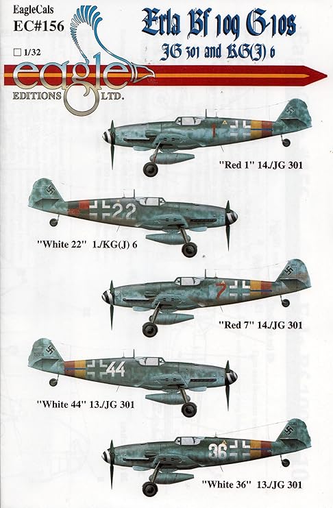 Amazon Ecl 1 32 Eagleエディションerla Bf 109 G 10 S Jg301 And Kg J 6 転写シート 飛行機 ヘリコプター おもちゃ