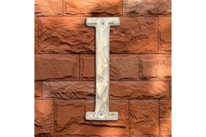BETLIGHT 5 Inch High Home Address House Numbers- Unique Cast Iron Metal Mailbox Number/Letters for Outside or Front Door, Handmade Gold & White Finish (Letter I)