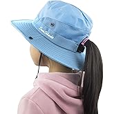 Kids Girls Ponytail Sun Hat Wide Brim UV Protection Summer Bucket Cap