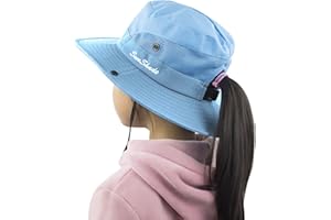 MURYOBAO Kids Girls Ponytail Sun Hat Wide Brim UV Protection Summer Bucket Cap