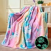 Joiedomi Glow in The Dark Blanket - Unicorns Gifts Toys for Girls Age 2 3 4 5 6 7 8 9 10 11 12 Year Old - Soft Cozy Flannel Kids Throw Blanket, Birthday Bedroom Decor 50"×60"