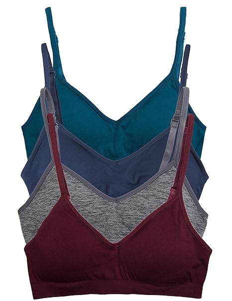 Kalon 4 Pack Demi Padded Bralette Adjustable Straps (S/M-Busty, Winter) best wirefree bra