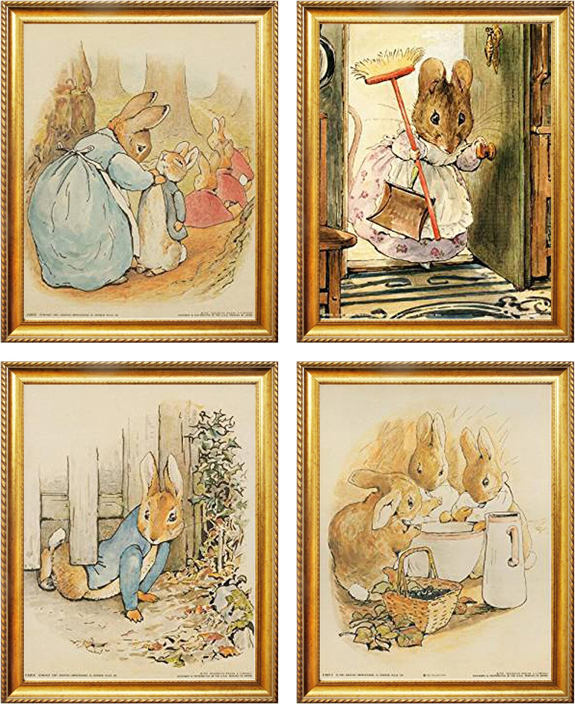Impact Posters Gallery The Tale of Peter Rabbit Beatrix Potter The Original and Authorized Edition Wall Decor Kids Room Four Set Golden Framed 8x10 Art Print Poster