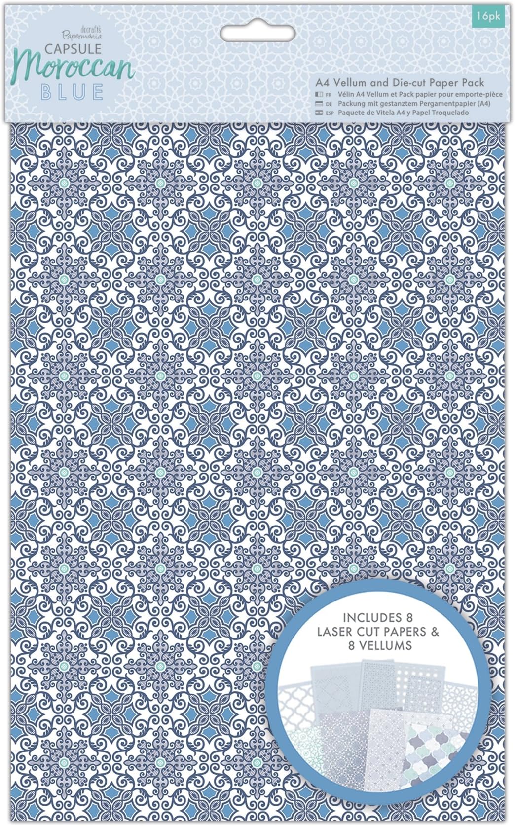 Papermania Capsule Pack of 16 Vellum and Laser Cut Pack, Paper, Blue, 36 x 22 x 0.3 cm