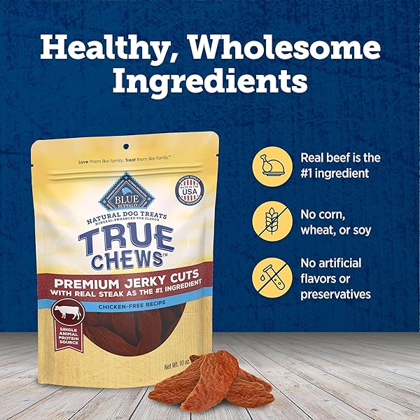 BLUE BUFFALO TRUE CHEWS PREMIUM JERKY CUTS DOG TREATS, MADE IN THE USA WITH NATURAL INGREDIENTS, BEEF, 10-OZ BAG