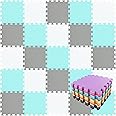 qqpp EVA Rubber 18 Tiles Interlocking Puzzle Foam Floor Mats - Baby Play Mat for Playing | Exercise Mat for Home Workout. White, Green, Gray. QC-AHLb18N