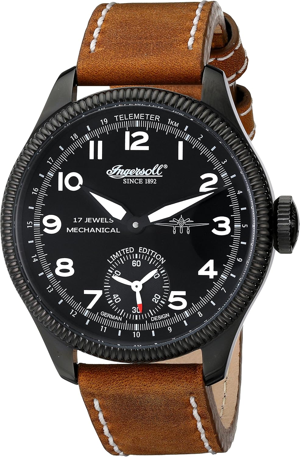 Ingersoll Men's Automatic Watch with Black Dial Analogue Display and Brown Leather Strap