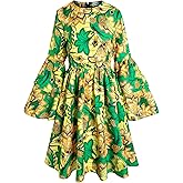HongyuAmy Women's African Ruffle Long Sleeve Dress Ankara Print Maxi Dresses
