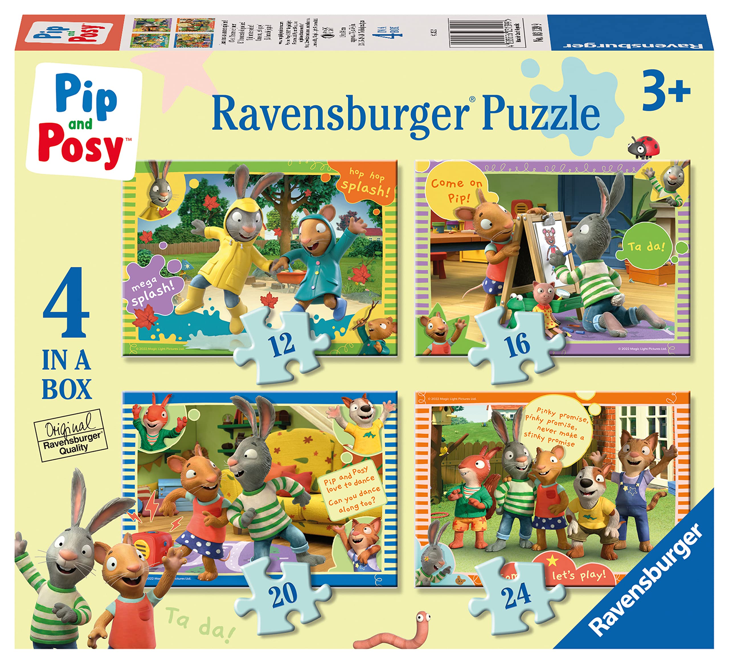 Ravensburger Pip & Posy 4 in a Box Jigsaw Puzzles for Kids Age 3 Years Up - 12, 16, 20 & 24 Pieces - Educational Toys for Toddlers