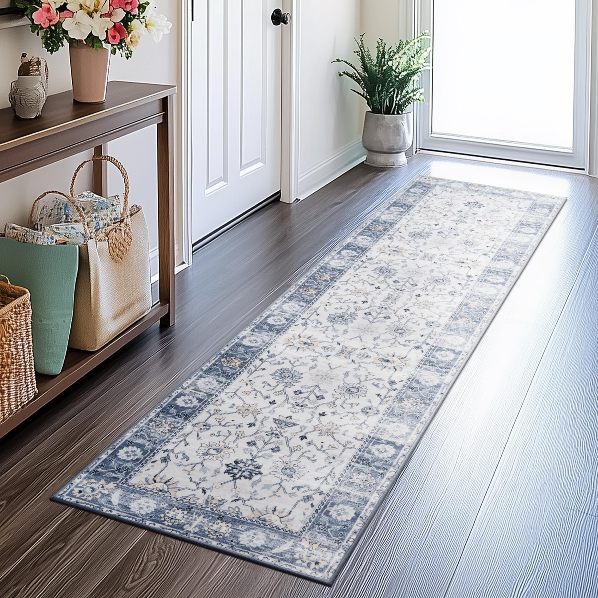 GRANNY SAYS Rug Runners for Hallways Non Slip, Washable Runner Rug for Kitchen Floor, Carpet Runner for Entryway, Laundry Room, Indoor, 2x8 Long Kitchen Rugs with Rubber Backing, Vintage Rug (Blue)